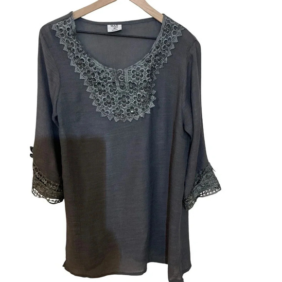 Mad Style Lace Embellished Gray Tunic, Large - Picture 1 of 9